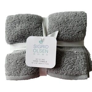 Sigrid Olsen Hand Towels Gray Soft 100% Cotton 18X28 Set Of 2